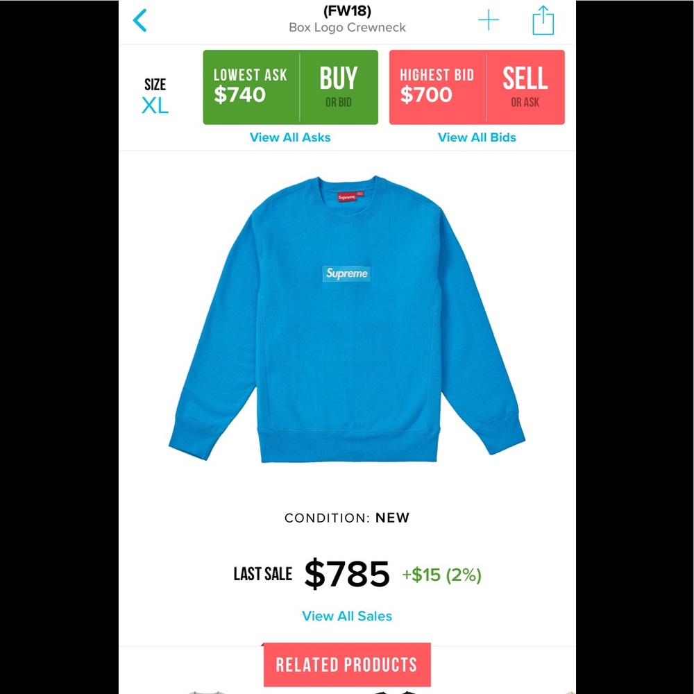 Authentic supreme bogo crewneck bright royal XL